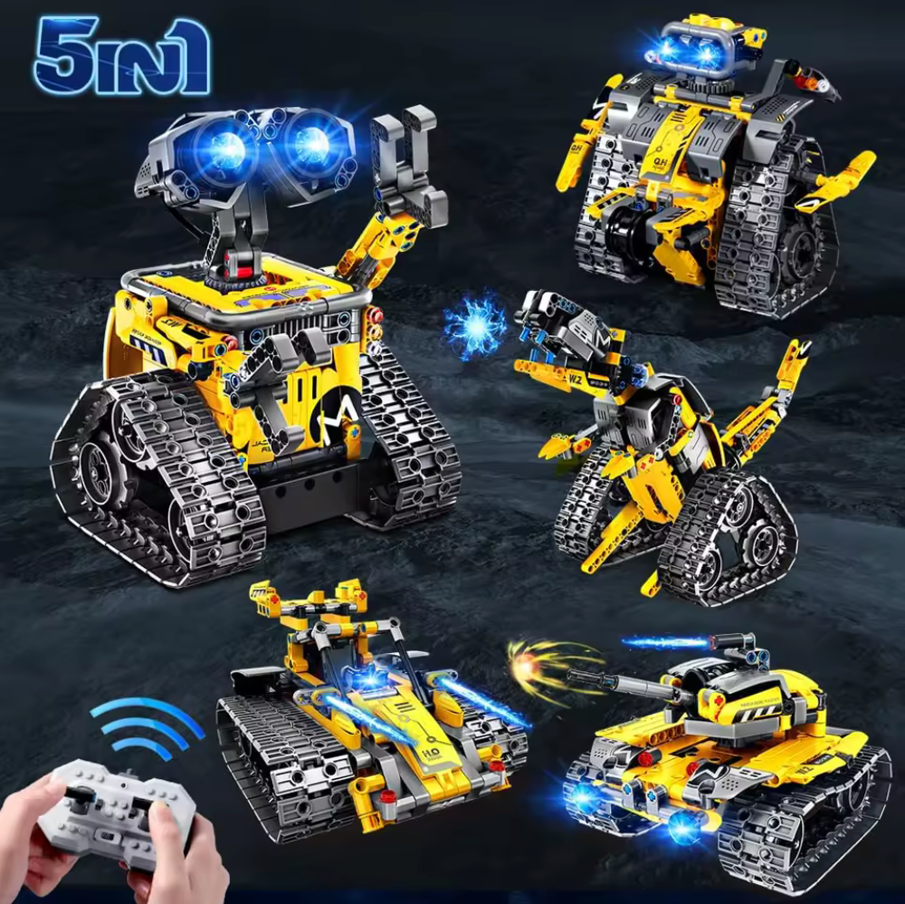 Huiye 5 in 1 STEM Robot Building Toys Remote & App Controlled Building Set Creative DIY Assembly Building Blocks Toys for Kids