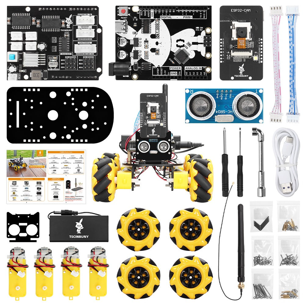 DIY Robotic Arm Car Kit ESP32 Remote Control Smart Robot Vehicle STEM Coding Programming Educational Learning for Arduino
