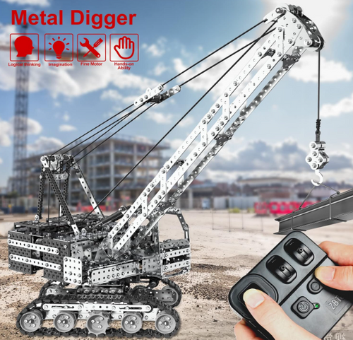 BrightForge TitanCrane 1929™ | 1,929-Piece Remote-Controlled Metal RC Crawler Crane STEM Engineering Kit