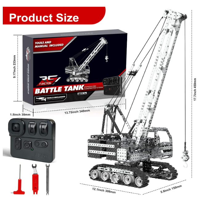 BrightForge TitanCrane 1929™ | 1,929-Piece Remote-Controlled Metal RC Crawler Crane STEM Engineering Kit